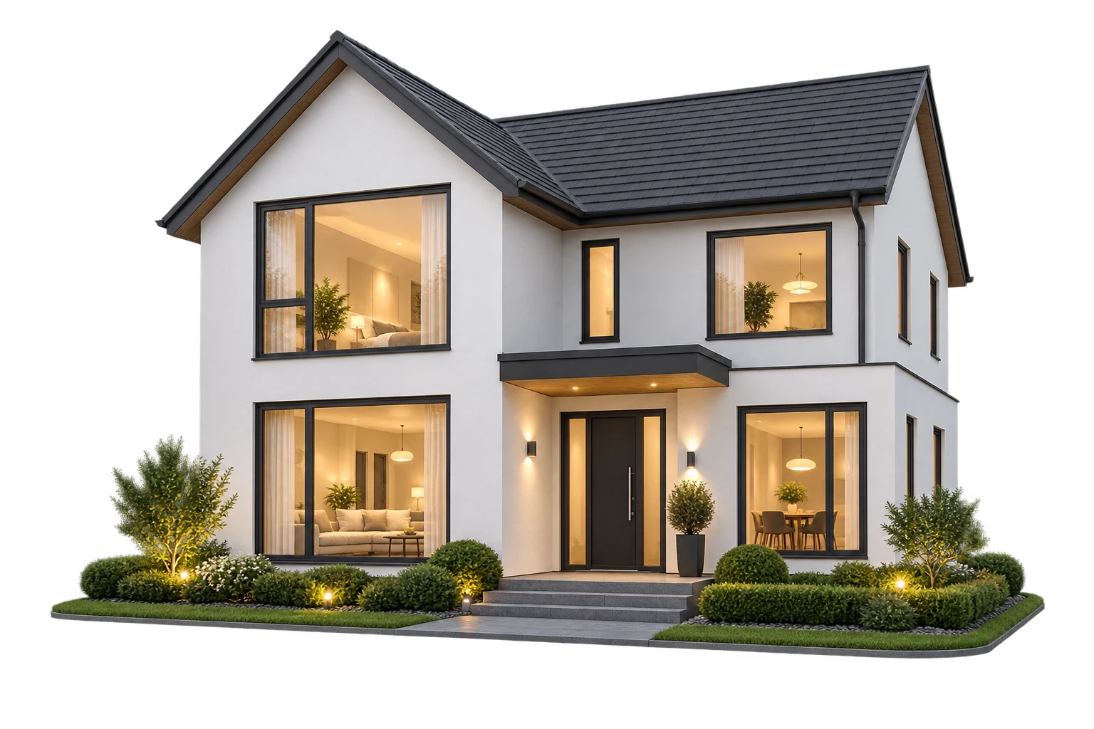 Home with warm illuminated windows